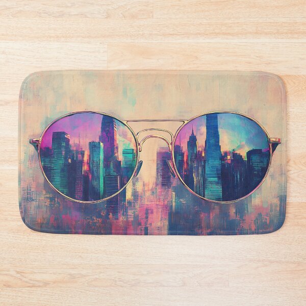 Item preview, Retrowave Art: Neon City Skyline in Mirrored Shades designed and sold by bapupa.