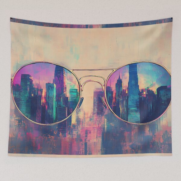 Item preview, Retrowave Art: Neon City Skyline in Mirrored Shades designed and sold by bapupa.