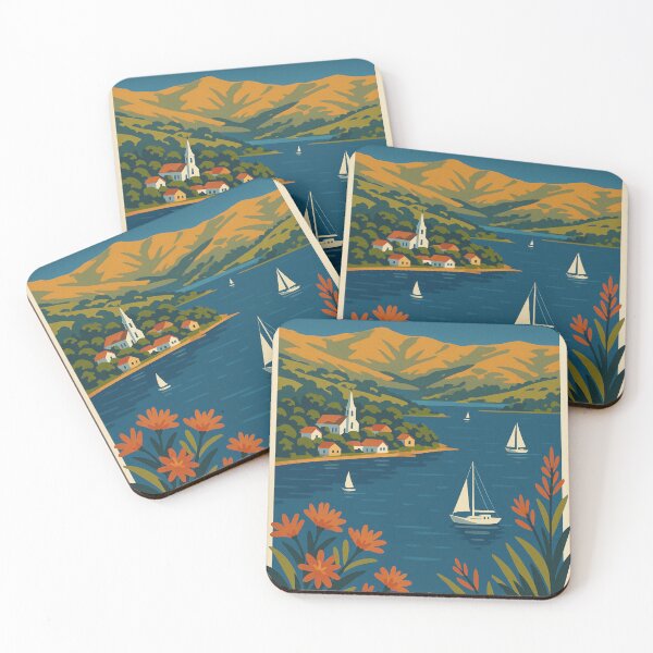 Item preview, Akaroa New Zealand with Sailboats and Peninsula Hills designed and sold by Places On Earth.