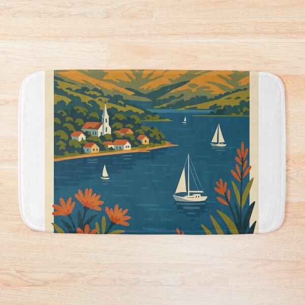 Item preview, Akaroa New Zealand with Sailboats and Peninsula Hills designed and sold by Places On Earth.