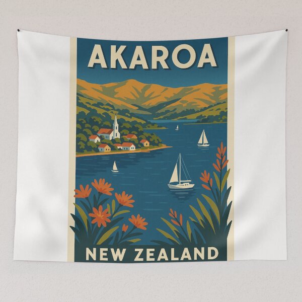 Item preview, Akaroa New Zealand with Sailboats and Peninsula Hills designed and sold by Places On Earth.