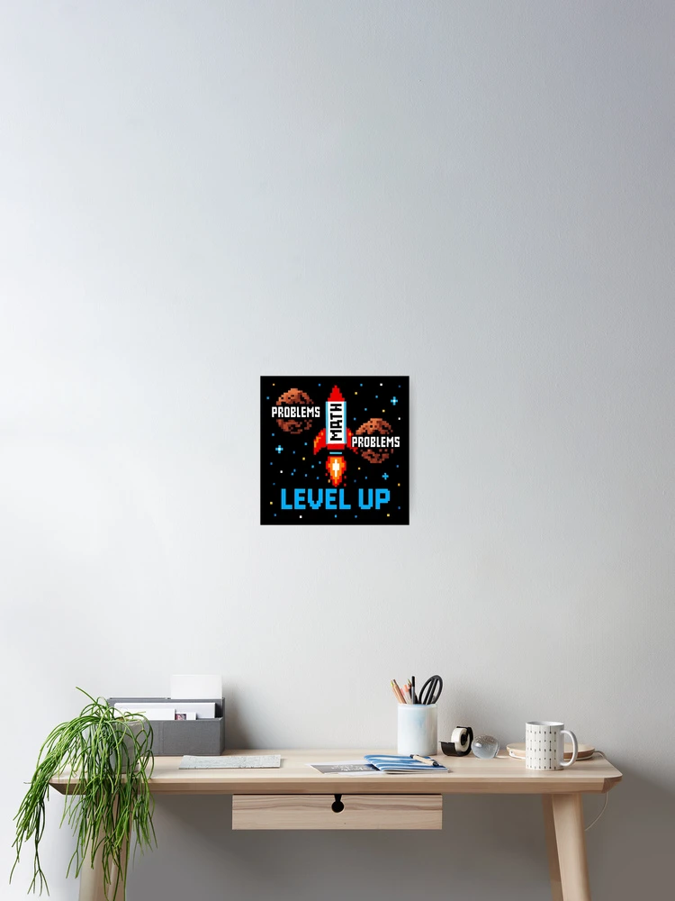 Thumbnail 2 of 3, Poster, Math Level Up – Retro Gamer Style Math Problems Rocket designed and sold by Physics Lab.