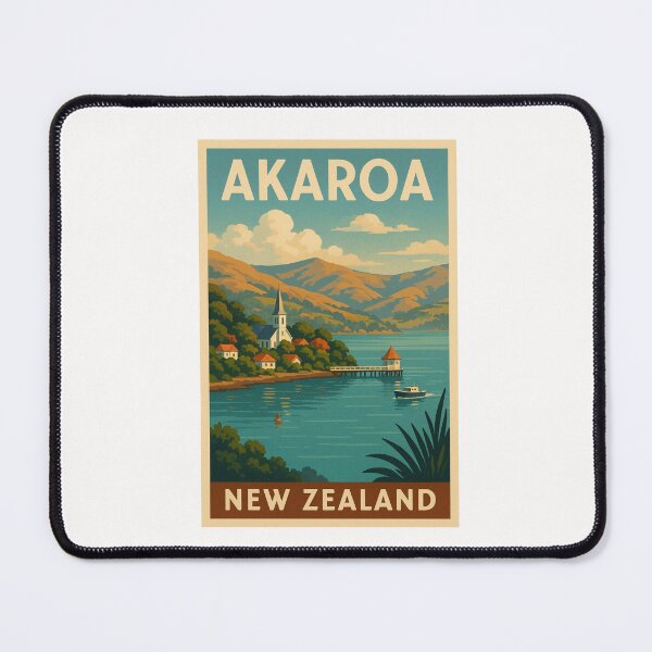 Item preview, Akaroa New Zealand with Pier and Church on Banks Peninsula designed and sold by Places On Earth.