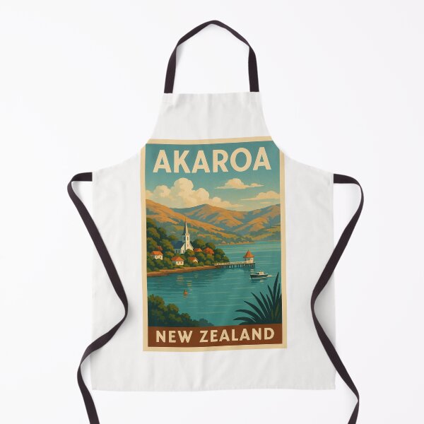Item preview, Akaroa New Zealand with Pier and Church on Banks Peninsula designed and sold by Places On Earth.