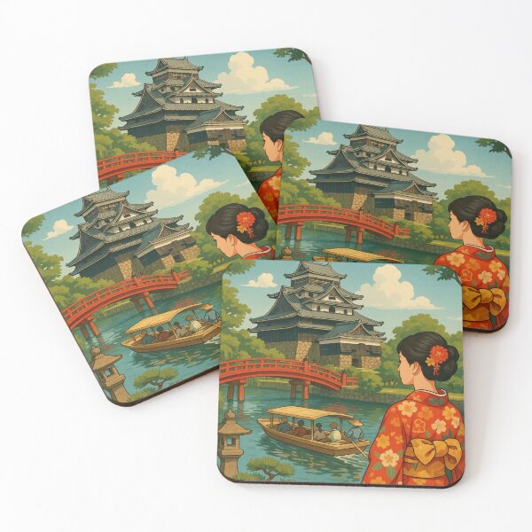 Item preview, Matsue Japan with Castle, Kimono, and Red Bridge designed and sold by Places On Earth.