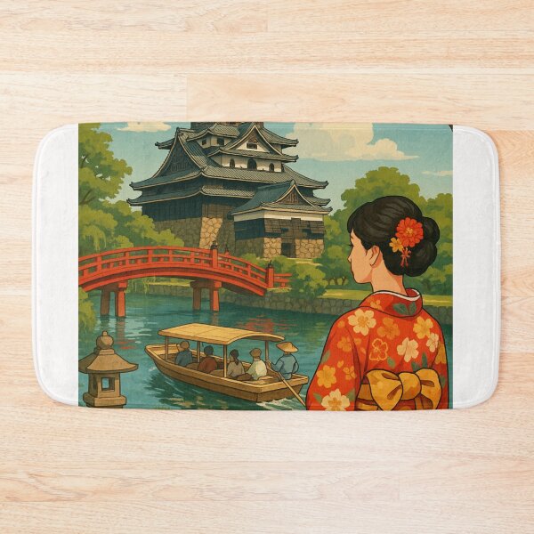 Item preview, Matsue Japan with Castle, Kimono, and Red Bridge designed and sold by Places On Earth.