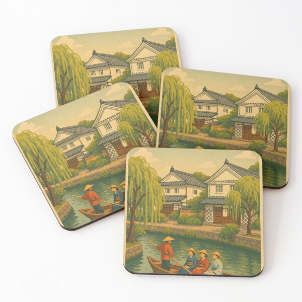 Item preview, Kurashiki Japan with Canal Boat and Traditional Storehouses designed and sold by Places On Earth.