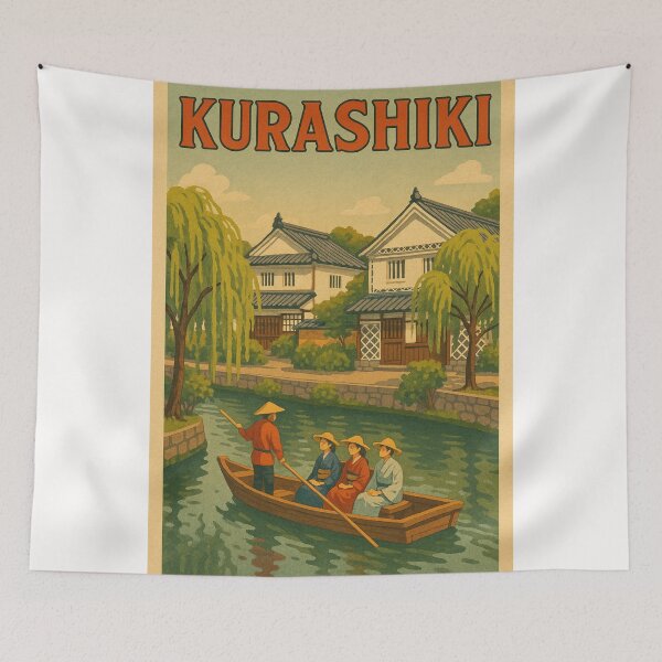 Item preview, Kurashiki Japan with Canal Boat and Traditional Storehouses designed and sold by Places On Earth.