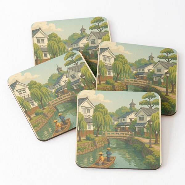 Item preview, Kurashiki Canal Japan with Stone Bridge and Willow Trees designed and sold by Places On Earth.