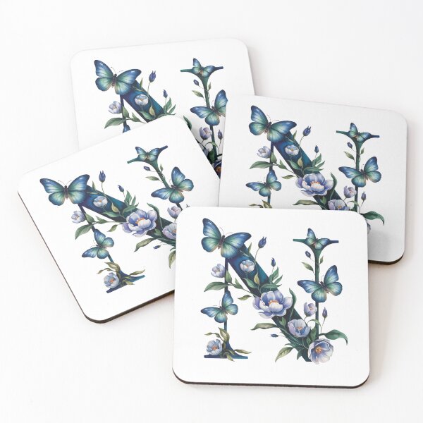 Item preview, letter "N" with blue flowers and butterflies, designed and sold by jkrphoto.