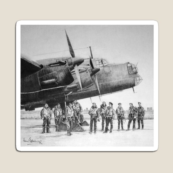 Artikelvorschau, Besatzung eines Halifax-Bombers der RAF aus dem 2. Weltkrieg. entworfen und verkauft von Paul Rowland.