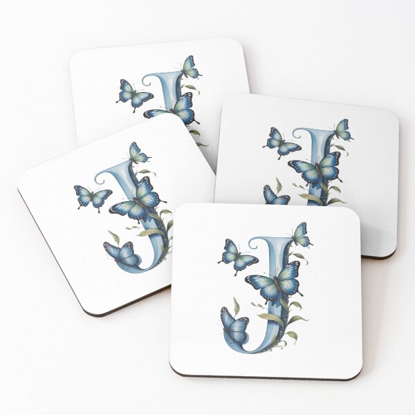 Item preview, letter "j" with blue flowers and butterflies, designed and sold by jkrphoto.