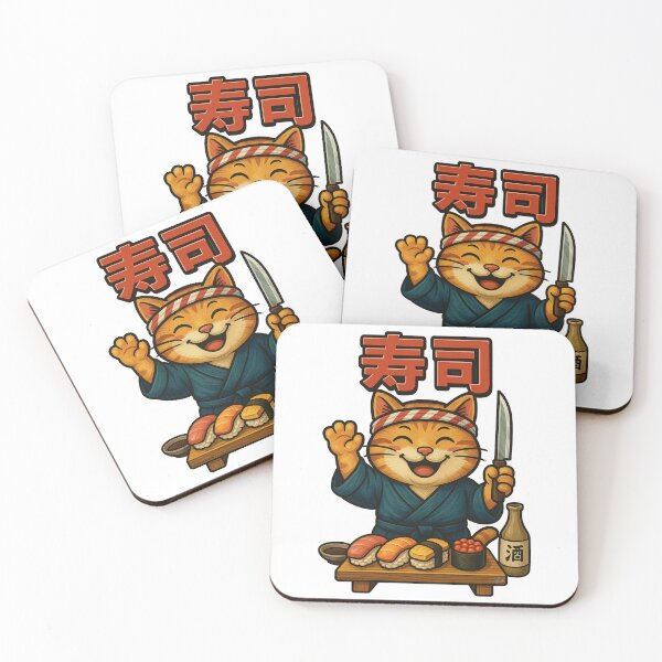 Item preview, Sushi Cat Chef – Japanese Retro Style with Kanji and Sake designed and sold by TMPender.