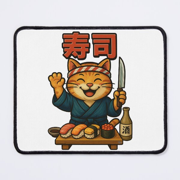 Item preview, Sushi Cat Chef – Japanese Retro Style with Kanji and Sake designed and sold by TMPender.