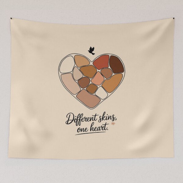 Item preview, Different Skins One Heart | Be a Nice Human | Unity and Diversity Equality Quote designed and sold by BMLprint ⭐⭐⭐⭐⭐.