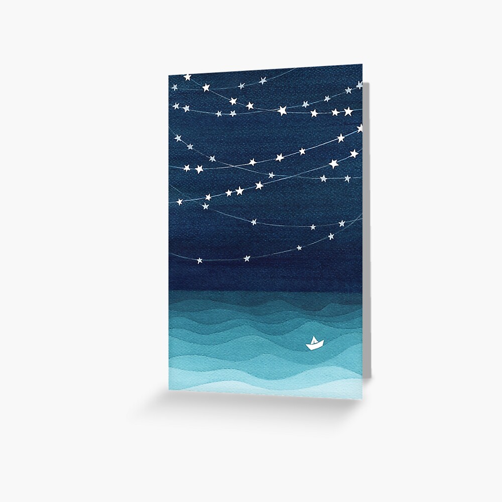 Garland of stars, teal ocean Greeting Card