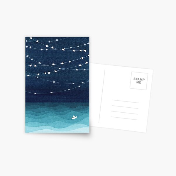 Garland of stars, teal ocean Postcard