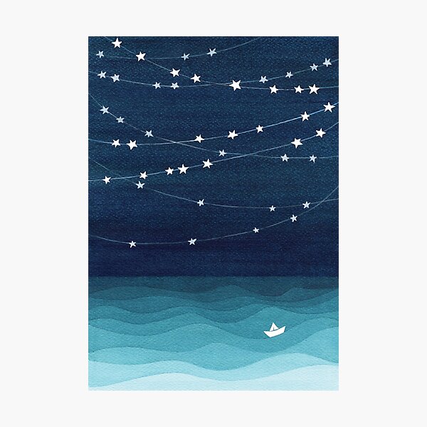 Garland of stars, teal ocean Photographic Print