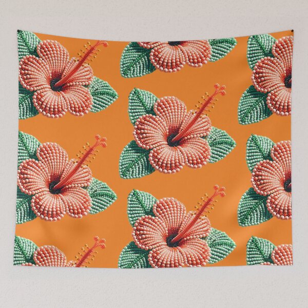 Item preview, Hibiscus Flower Beaded Beads 3D Art Summer Vibe Coral Orange designed and sold by matchakpop.