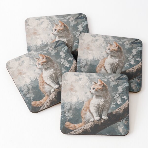 Item preview, White and red cat on an old branch by Elin Norrgård designed and sold by VelvetEchoArt.