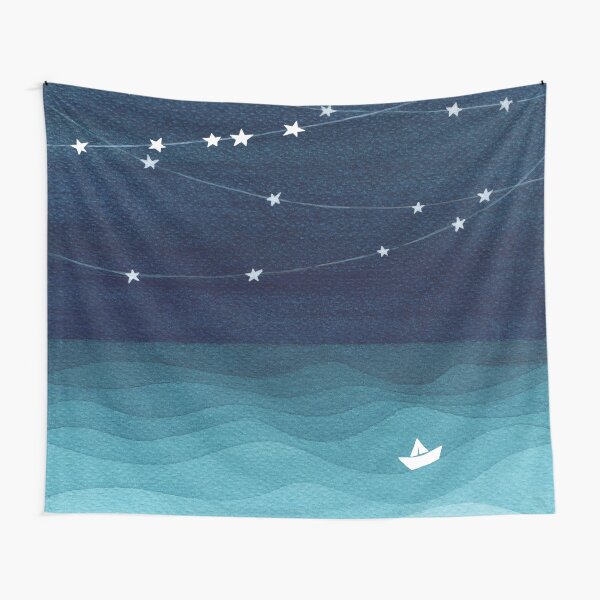 Garland of stars, teal ocean Tapestry