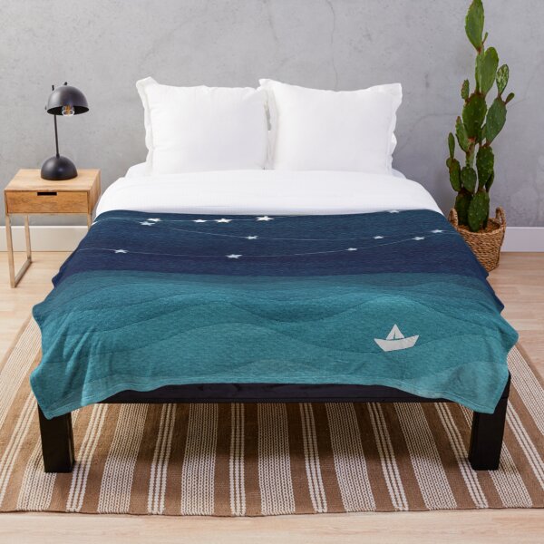 Garland of stars, teal ocean Throw Blanket