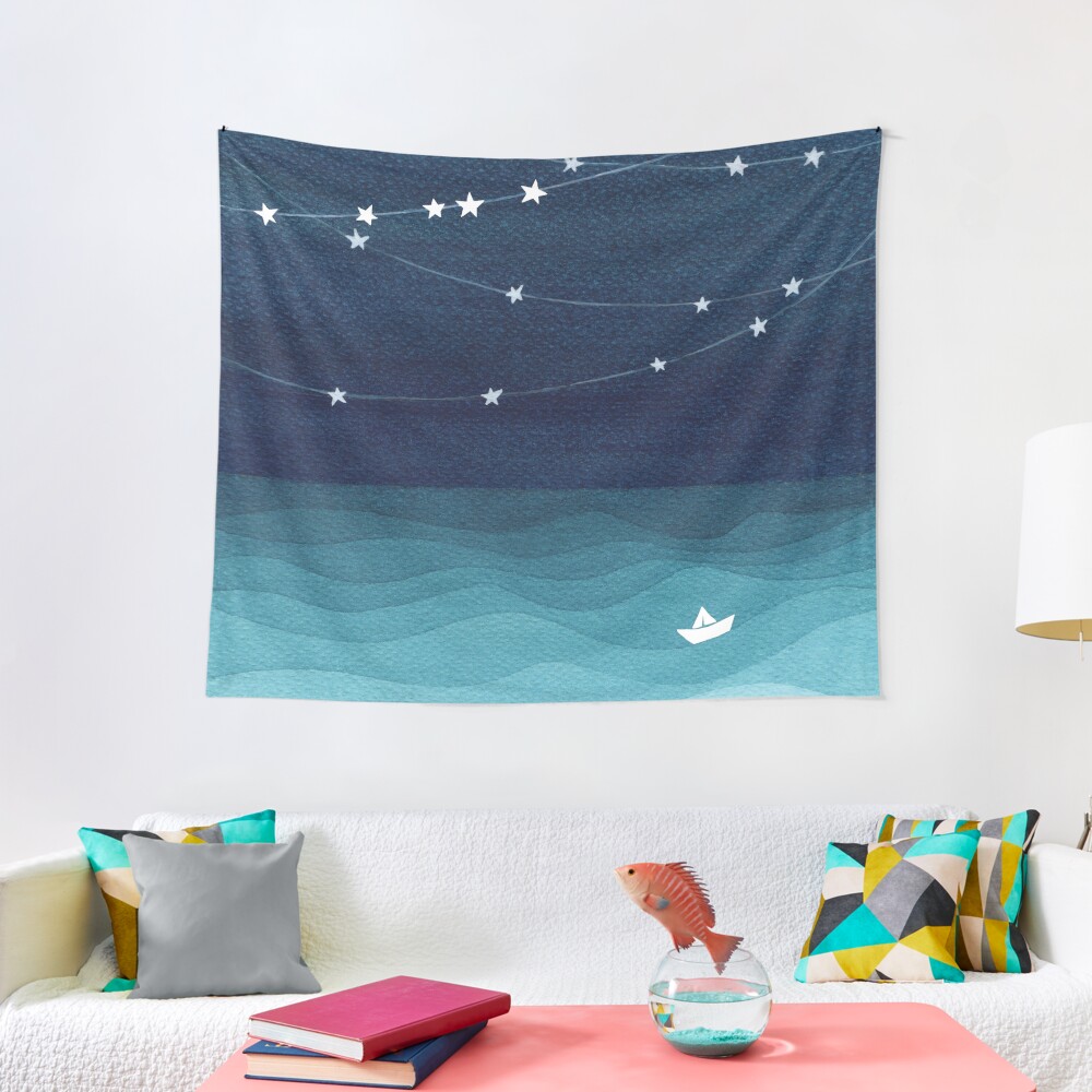 Garland of stars, teal ocean Tapestry