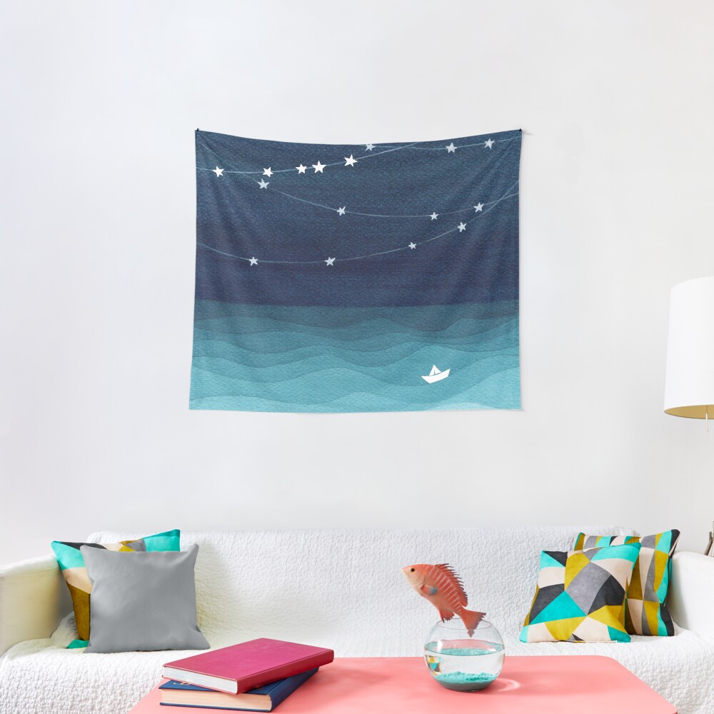 Garland of stars, teal ocean Tapestry