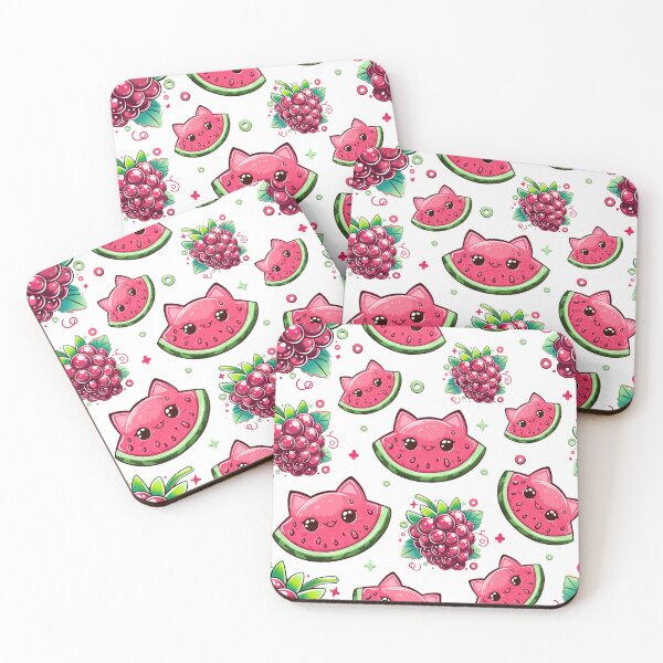Item preview, Cute Watermelon Cat and Raspberry Seamless Pattern designed and sold by Anastasiia Yurevych.