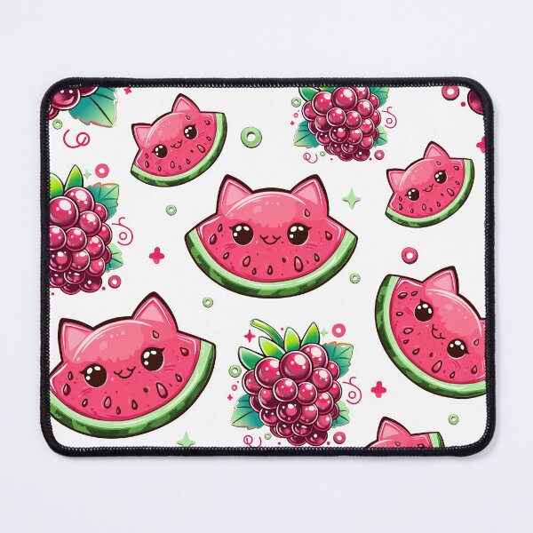 Item preview, Cute Watermelon Cat and Raspberry Seamless Pattern designed and sold by Anastasiia Yurevych.