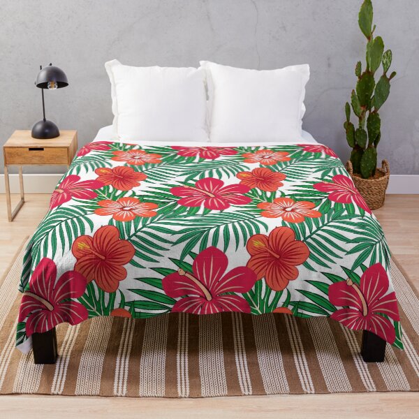 Item preview, Seamless vector pattern tropical leaves with red and pink hibiscus flower. designed and sold by CreativebyTKK.