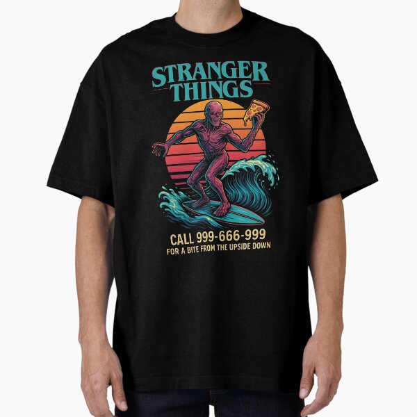 Item preview, Vecna Surfs the Upside Down – Retro Stranger Things Fanart Shirt Design with Neon Wave & Pizza designed and sold by WAUZ.
