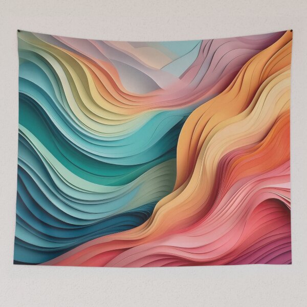 Item preview, Warm summer wave pattern, 3d paper effect, abstract style, soft rainbow pastel colours, colourful abstract modern wave designed and sold by navitalidesign.