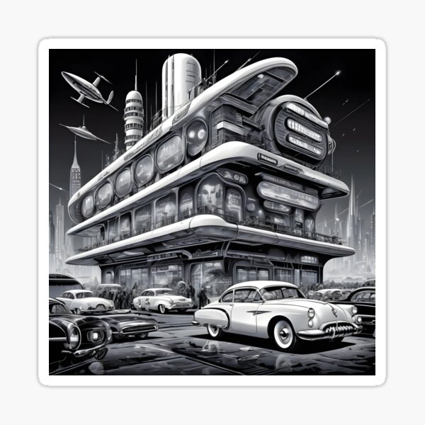 Item preview, Skyport Diner – Streamline Moderne Retrofuturistic Cityscape designed and sold by MatthewAMerman.