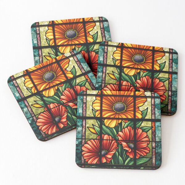 Artikelvorschau, Bold Floral Window Panel, Decorative Faux Stained Glass, Colorful Flower Decal entworfen und verkauft von Connys Colorful World.