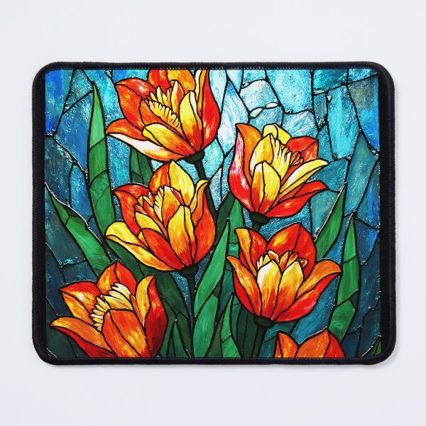 Item preview, Stained Glass Tulips, Vibrant Floral Art Decal, Faux Leaded Glass Panel Orange Red Tulip Window, Simulated Stained Glass Art, Botanical Window Cling designed and sold by Connys Colorful World.