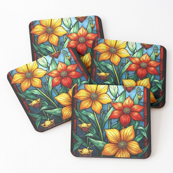 Item preview, Artistic Stained Glass Style Flowers, Bright Floral, Flower Decal, Vibrant Botanical Art,  designed and sold by Connys Colorful World.