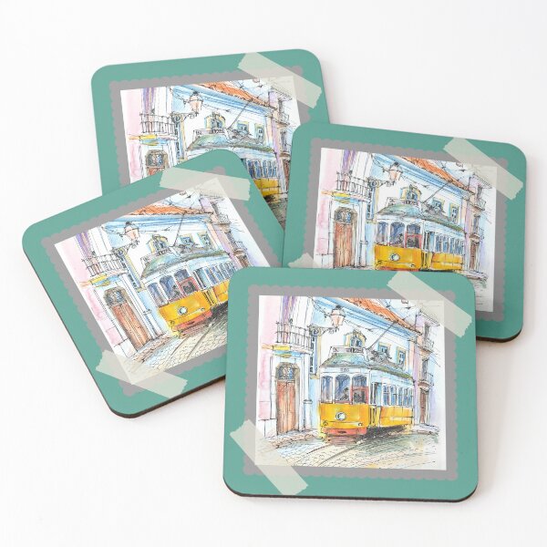 Item preview, Yellow Tram in Lisbon – Watercolor Street Illustration Print designed and sold by Nadia-joy.