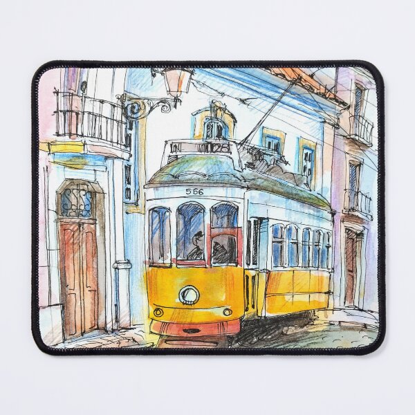 Item preview, Yellow Tram in Lisbon – Watercolor Street Illustration Print designed and sold by Nadia-joy.