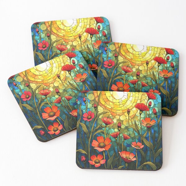 Item preview, Stained Glass Poppies Window Cling, Vibrant Floral Art Decal, Faux Leaded Glass Panel, Colorful Poppy Bloom, Bright Floral Decal designed and sold by Connys Colorful World.