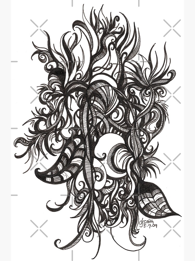 Thumbnail 4 of 4, Metal Print, Tangled Bloom, Ink Drawing designed and sold by Danielle Scott.