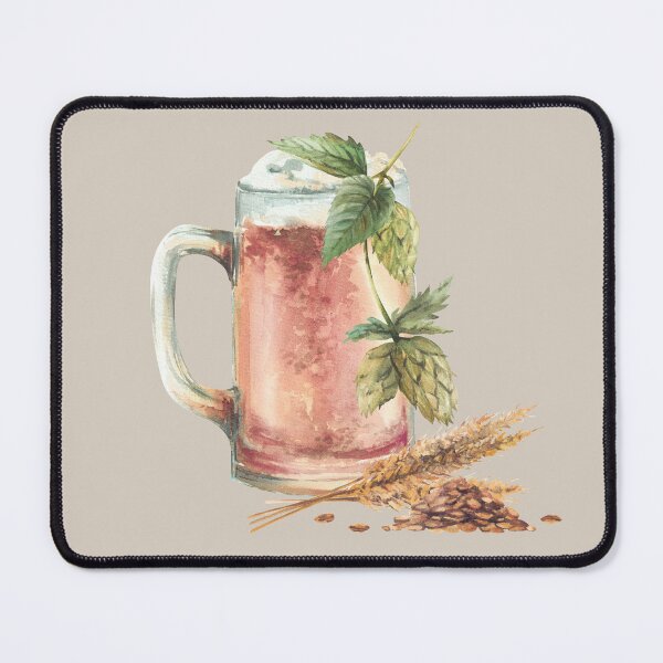 Item preview, Mug of beer with malt and hops. Masses or litre of foamy Oktoberfest drink Watercolor illustration designed and sold by BartolArt.