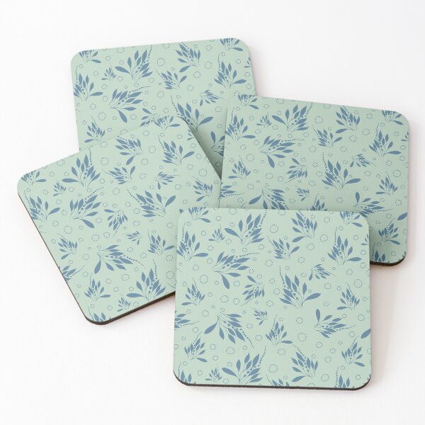Item preview, Sea green floral on soft blue designed and sold by phatlizzardart.