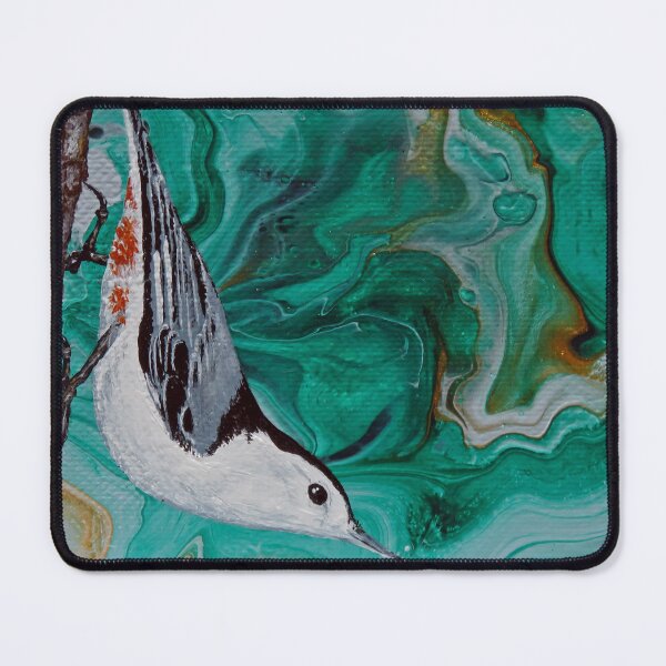 Item preview, White-Breasted Nuthatch on Malachite designed and sold by Magpie's Miscellany.