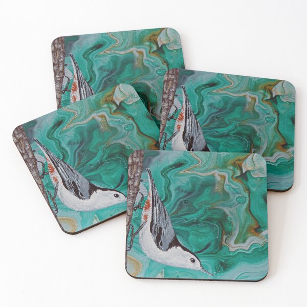 Item preview, White-Breasted Nuthatch on Malachite designed and sold by Magpie's Miscellany.