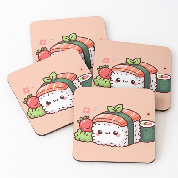 Item preview, kawaii sushi character with smiling face designed and sold by Nimkaew.