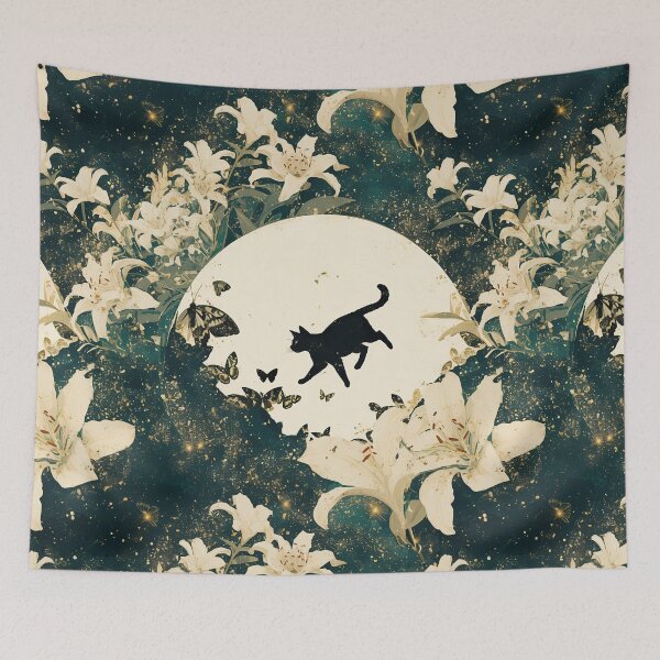 Item preview, Black Cat Lost in Garden of Lillies designed and sold by CalyCollab.