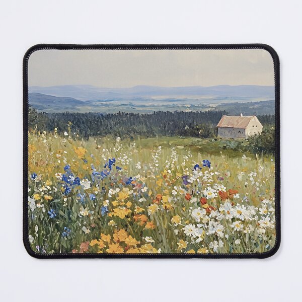 Item preview, Colorful Wildflower Field With Farmhouse Vintage Landscape Oil Painting designed and sold by JoBella-Designs.
