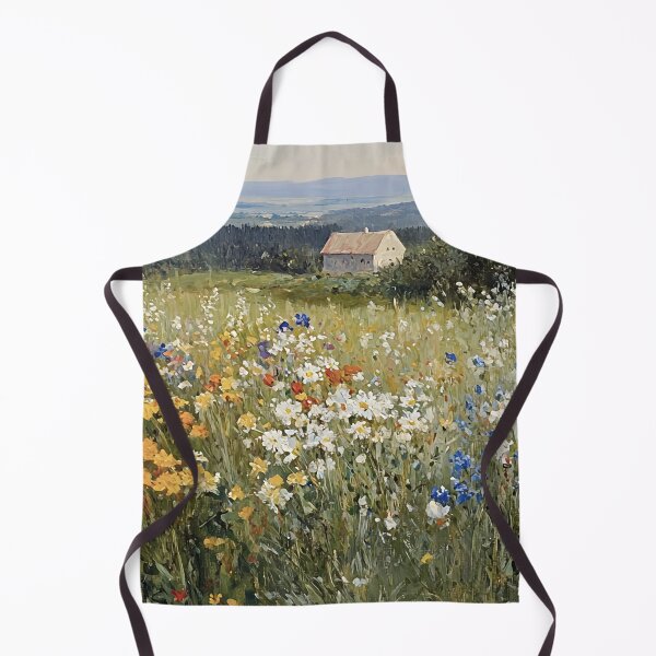 Item preview, Colorful Wildflower Field With Farmhouse Vintage Landscape Oil Painting designed and sold by JoBella-Designs.