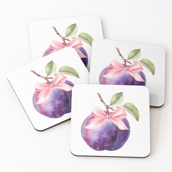 Item preview, Watercolor Plum with Pink Bow – Feminine Coquette Fruit Illustration designed and sold by DivinePassion.